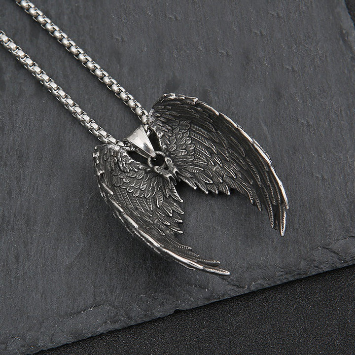 VINTAGE ANGEL WINGS STAINLESS STEEL PENDANT