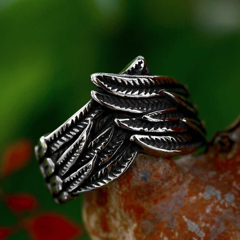 ANGEL WINGS RETRO FEATHER STAINLESS STEEL RING