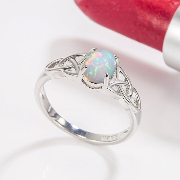 CELTIC KNOT OPAL STAINLESS STEEL GEMSTONE RING