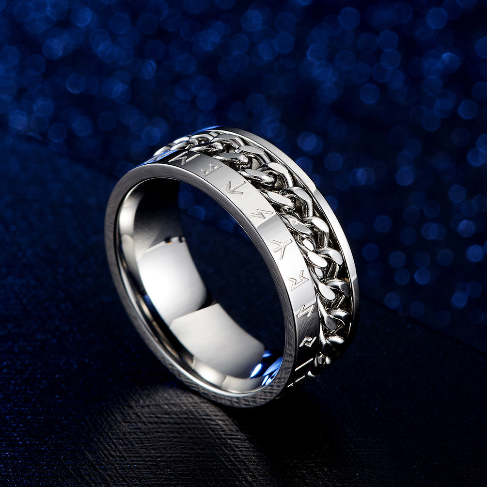 VIKING RUNES CHAIN STAINLESS STEEL SPINNER RING