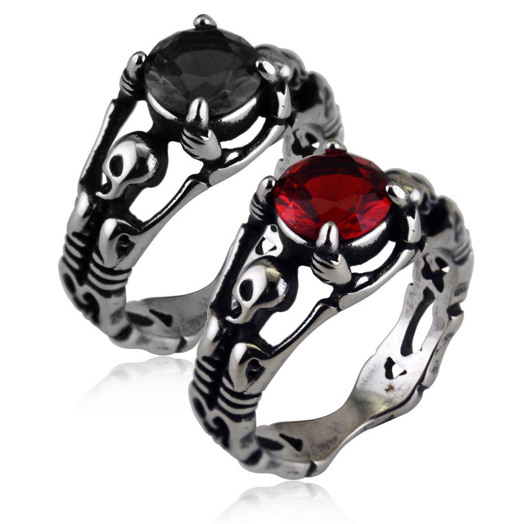 GOTHIC TRIBUTE GEM STAINLESS STEEL SKULL RING