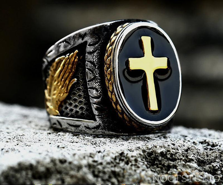 RETRO CROSS STAINLESS STEEL RELIGIOUS RING