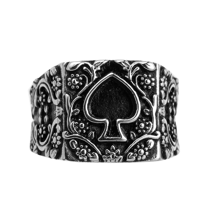 POKER SPADES STAINLESS STEEL BIKER RING