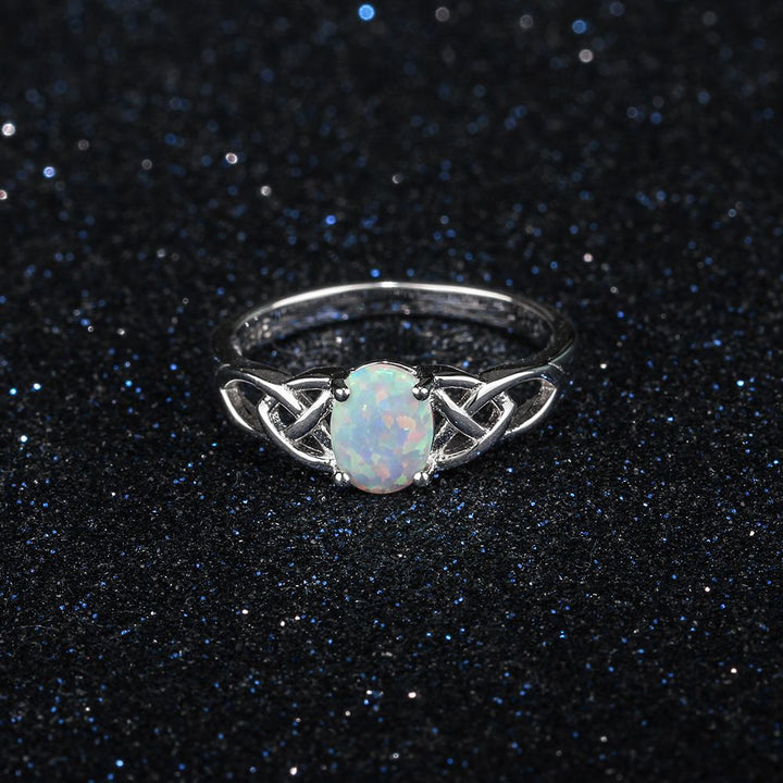 CELTIC KNOT OPAL STAINLESS STEEL GEMSTONE RING