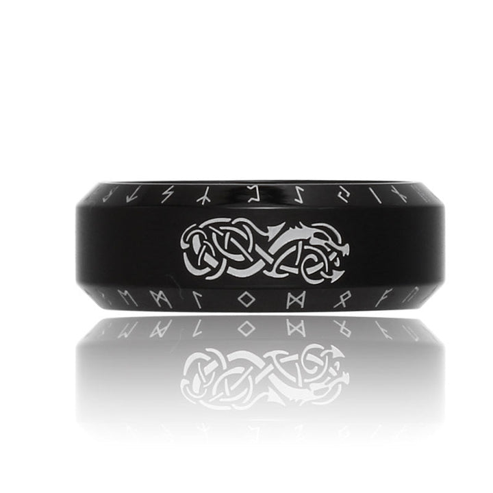 NORSE DRAGON RUNES STAINLESS STEEL VIKING RING