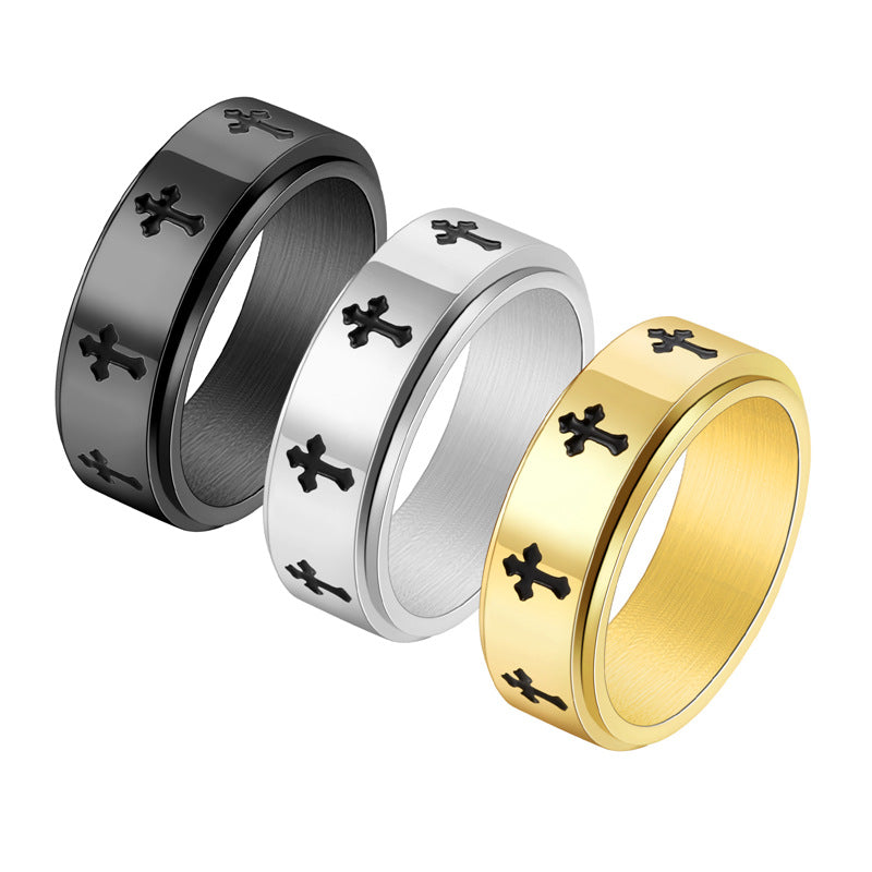 SIMPLE CROSS STAINLESS STEEL SPINNER RING