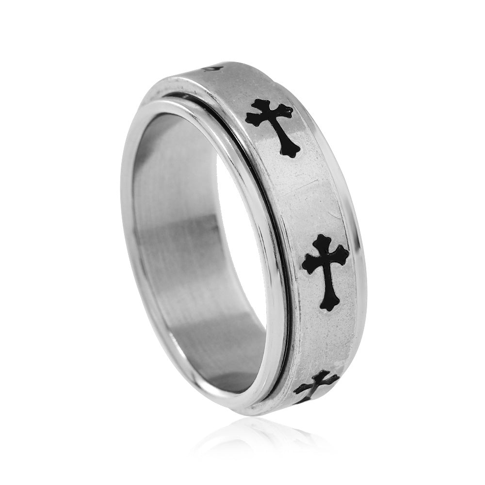 SIMPLE CROSS STAINLESS STEEL SPINNER RING