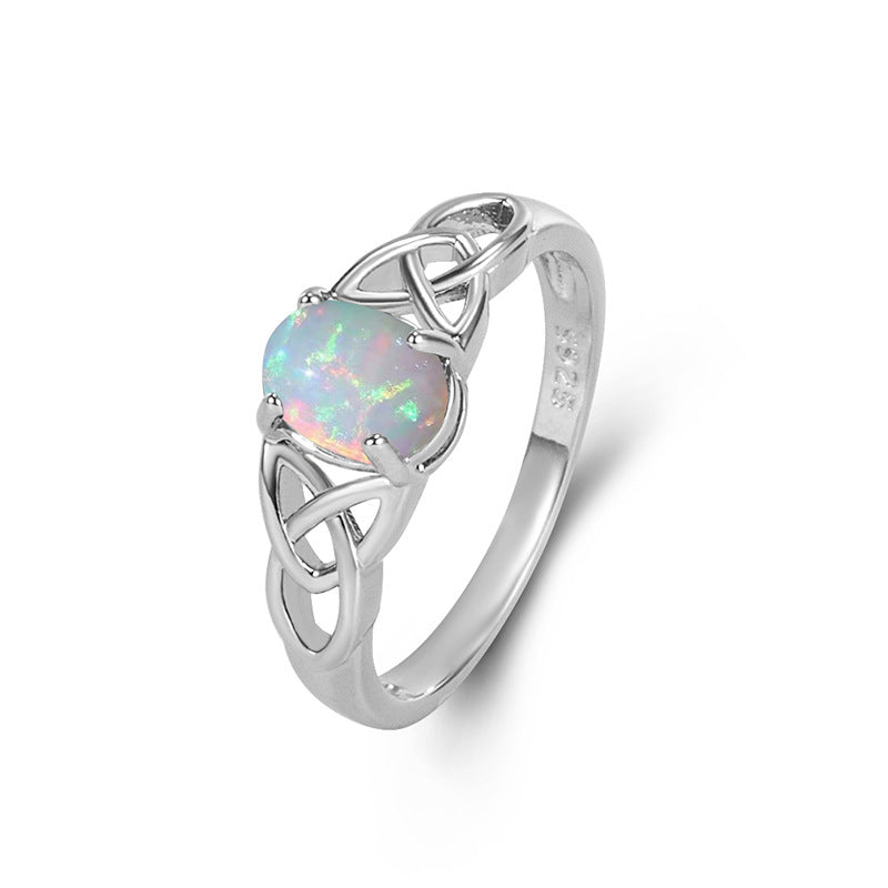 CELTIC KNOT OPAL STAINLESS STEEL GEMSTONE RING