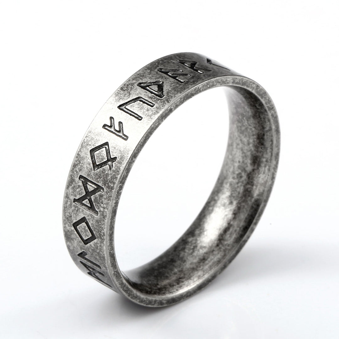 VINTAGE VIKING RUNES STAINLESS STEEL RING