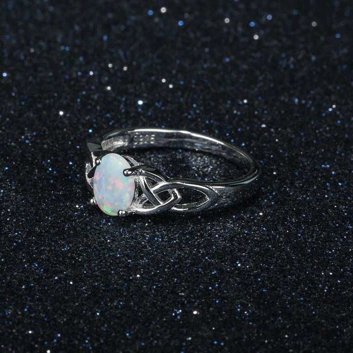 CELTIC KNOT OPAL STAINLESS STEEL GEMSTONE RING