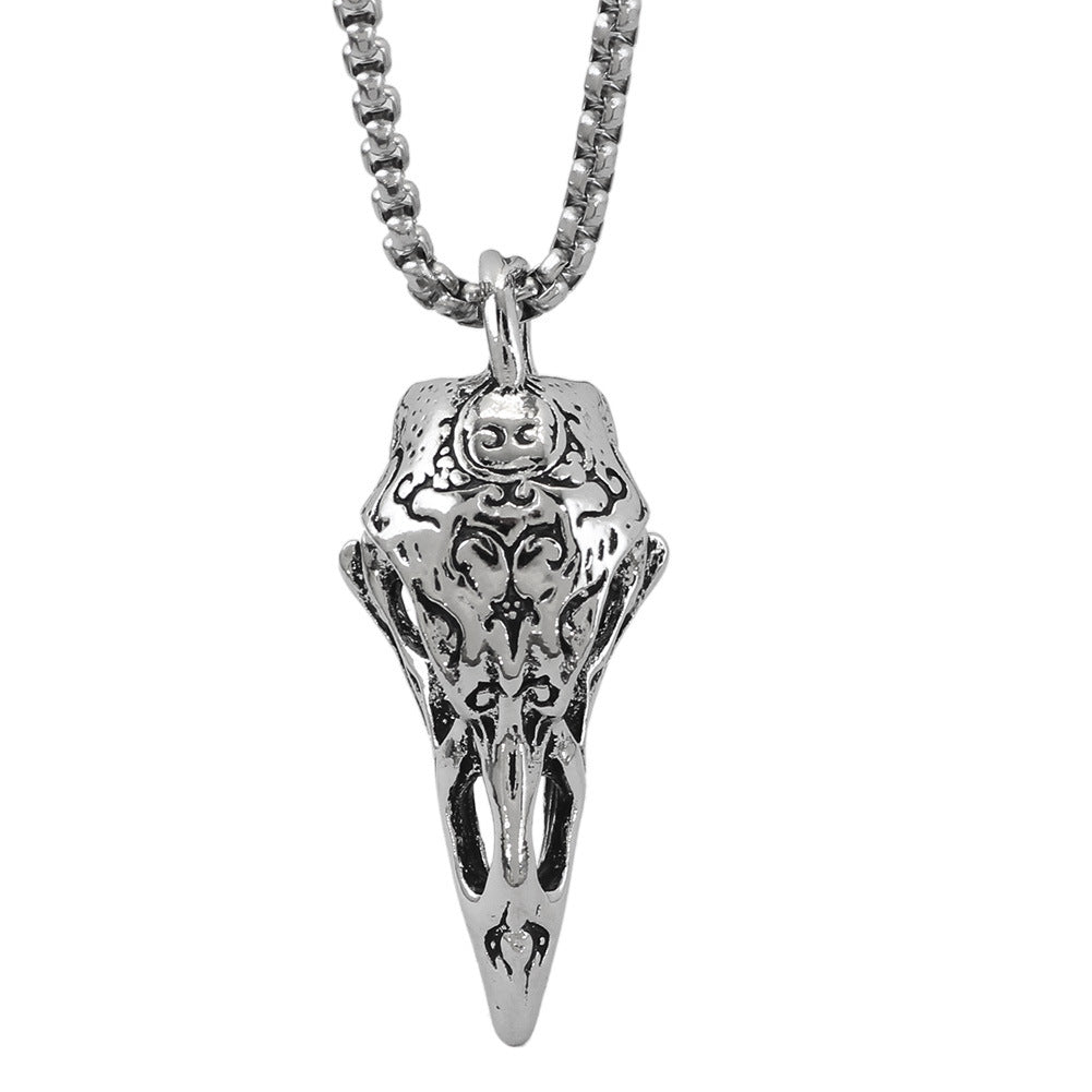 RETRO RAVEN STAINLESS STEEL SKULL PENDANT