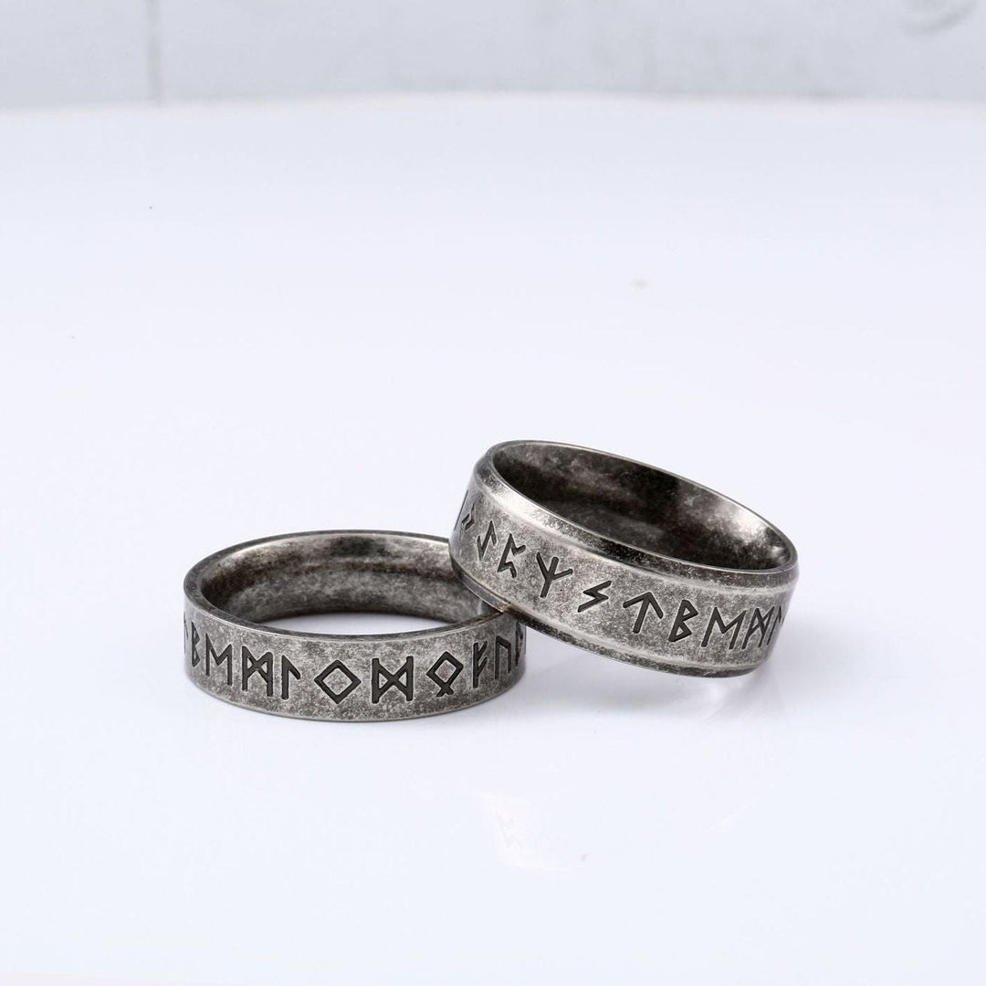 VINTAGE VIKING RUNES STAINLESS STEEL RING