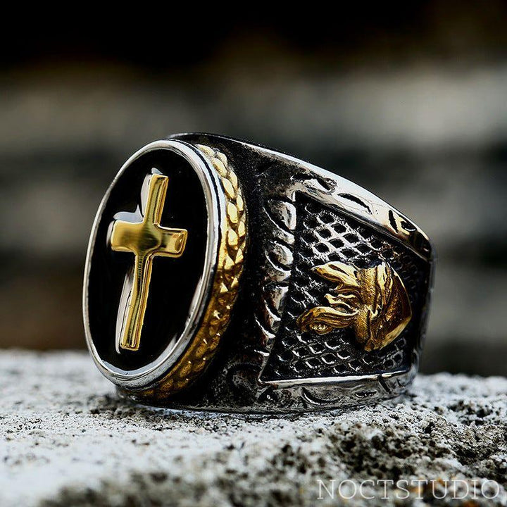 RETRO CROSS STAINLESS STEEL RELIGIOUS RING