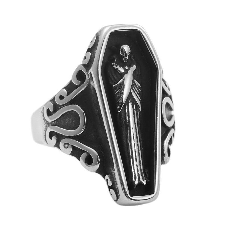 VAMPIRE COFFIN STAINLESS STEEL SKULL RING