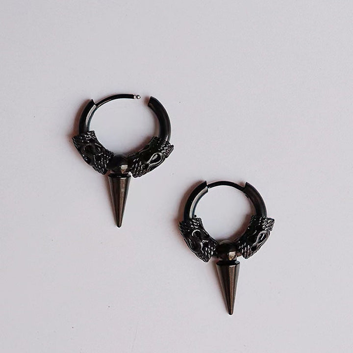 PUNK DRAGON PATTERN SPIKE STAINLESS STEEL HOOP EARRINGS