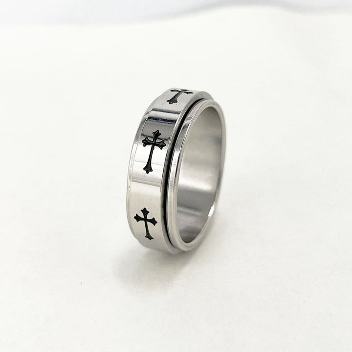 SIMPLE CROSS STAINLESS STEEL SPINNER RING