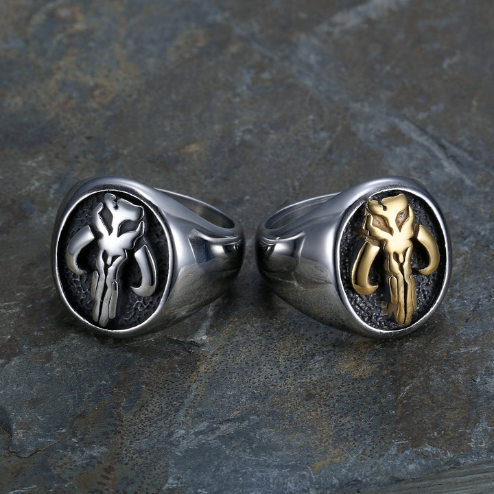 MANDALORIAN SYMBOL STAINLESS STEEL SKULL RING