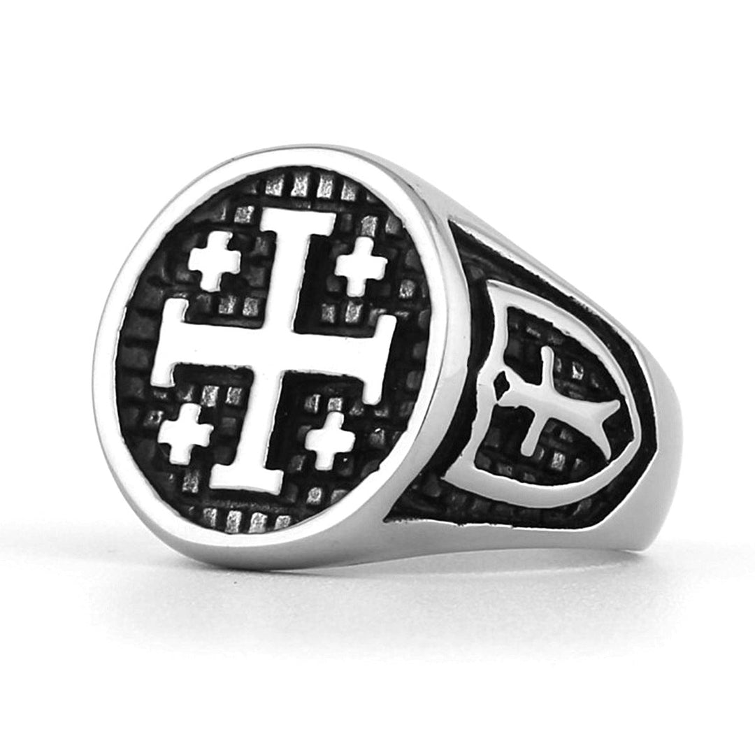 JERUSALEM CROSS STAINLESS STEEL RELIGION RING