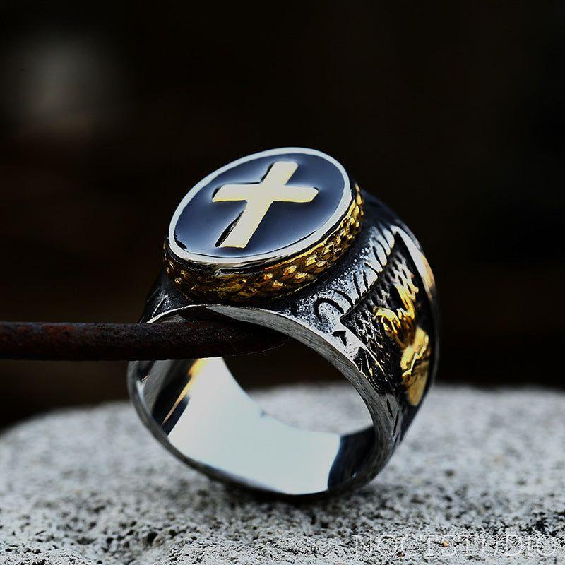 RETRO CROSS STAINLESS STEEL RELIGIOUS RING