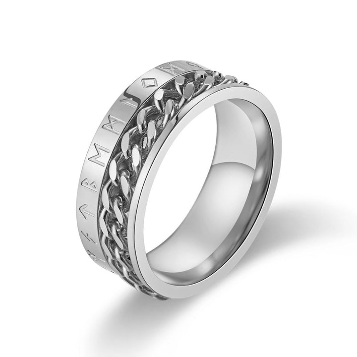 VIKING RUNES CHAIN STAINLESS STEEL SPINNER RING