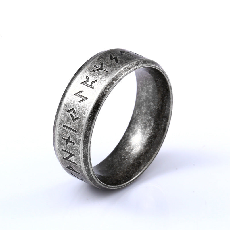 VINTAGE VIKING RUNES STAINLESS STEEL RING