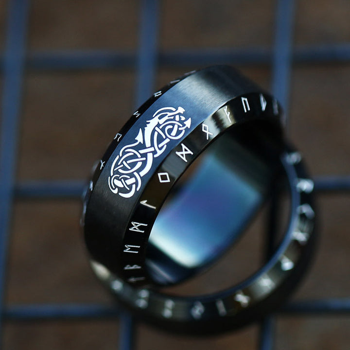 NORSE DRAGON RUNES STAINLESS STEEL VIKING RING