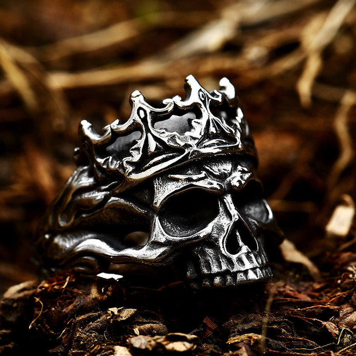 SKELETON KING CROWN STAINLESS STEEL SKULL RING