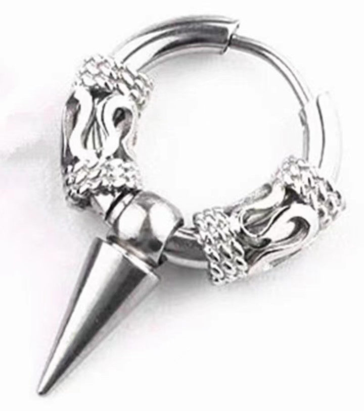 PUNK DRAGON PATTERN SPIKE STAINLESS STEEL HOOP EARRINGS