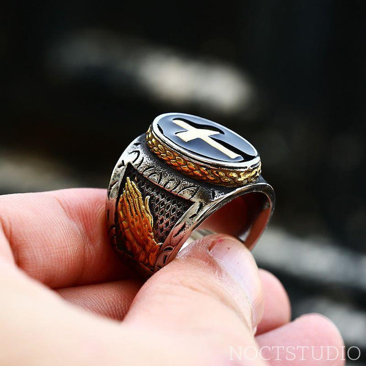 RETRO CROSS STAINLESS STEEL RELIGIOUS RING