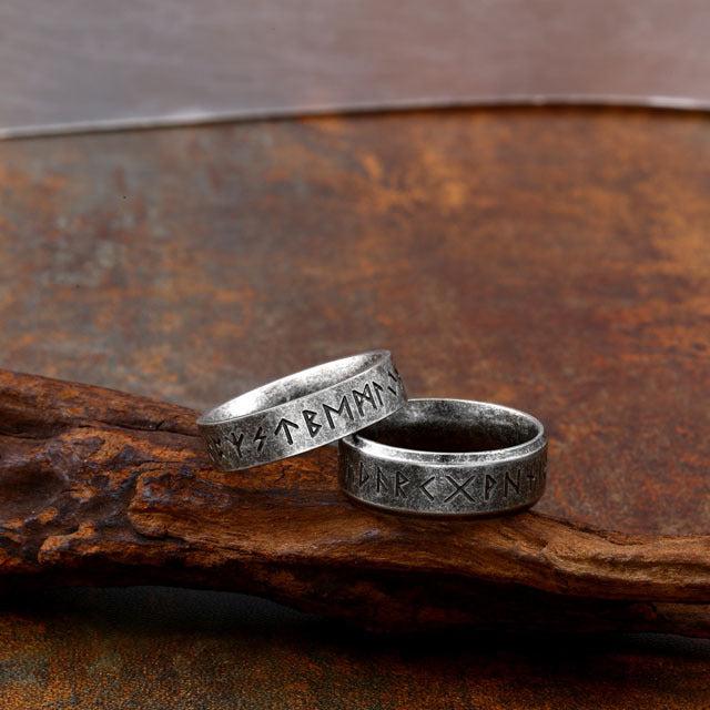 VINTAGE VIKING RUNES STAINLESS STEEL RING