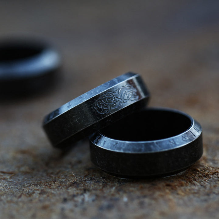 NORSE DRAGON RUNES STAINLESS STEEL VIKING RING