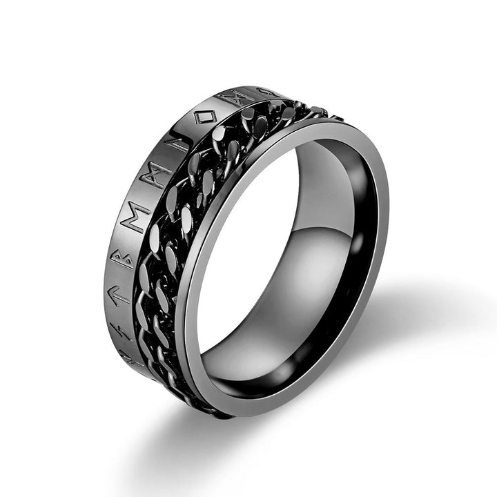 VIKING RUNES CHAIN STAINLESS STEEL SPINNER RING