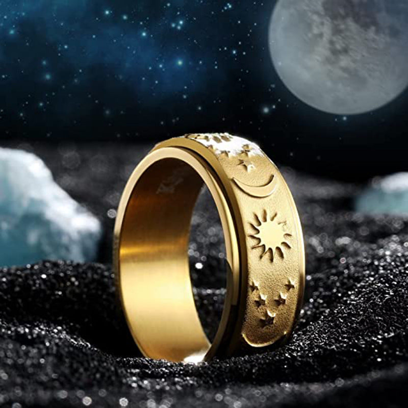 MOON STAR SUN STAINLESS STEEL SPINNER RING