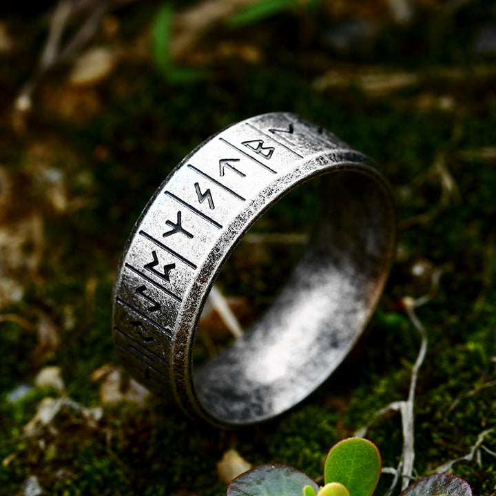 VINTAGE VIKING RUNES STAINLESS STEEL RING