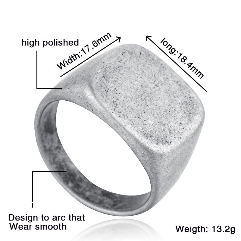 RETRO SIMPLE PLAIN STAINLESS STEEL SQUARE RING