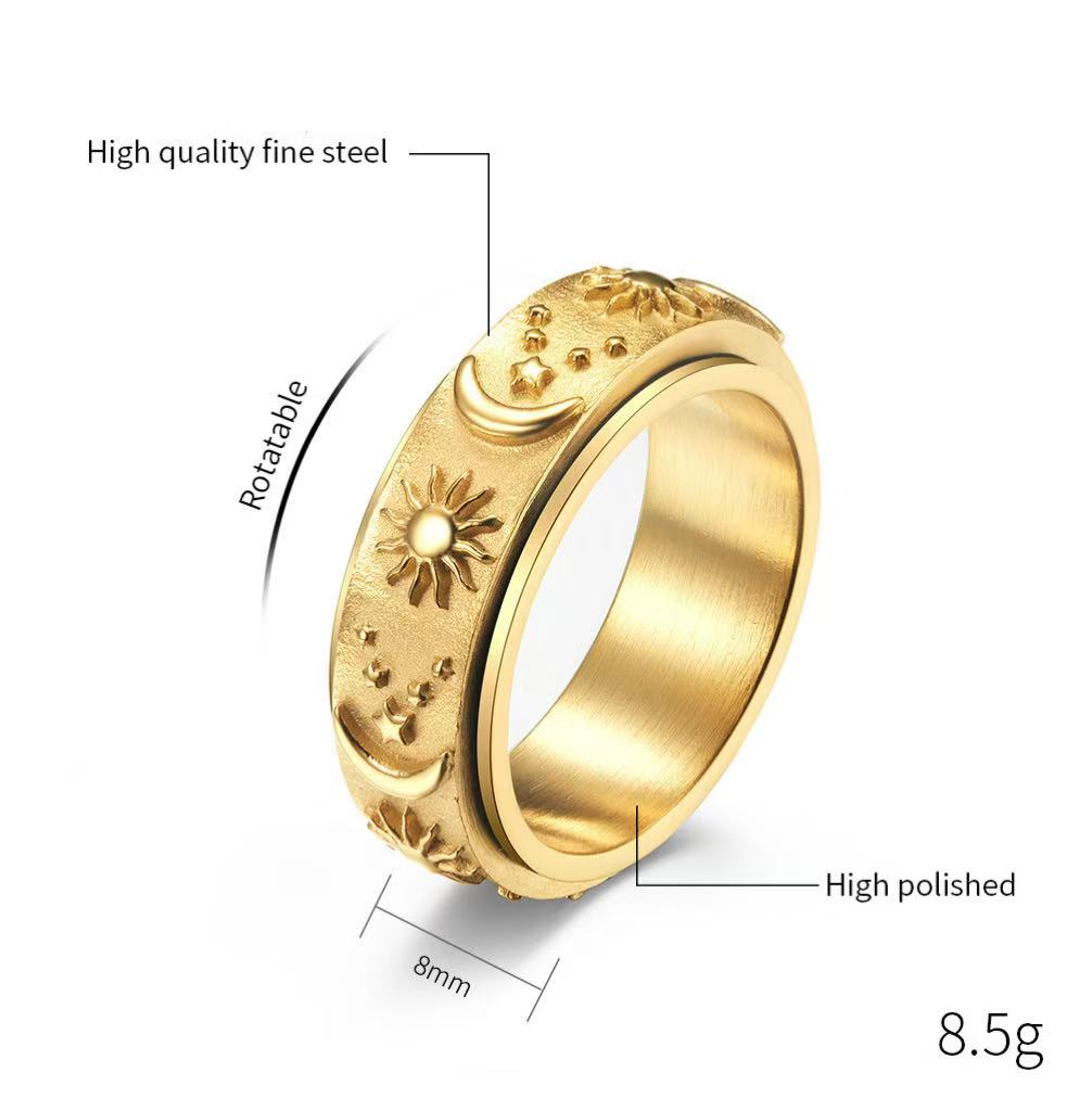 MOON STAR SUN STAINLESS STEEL SPINNER RING