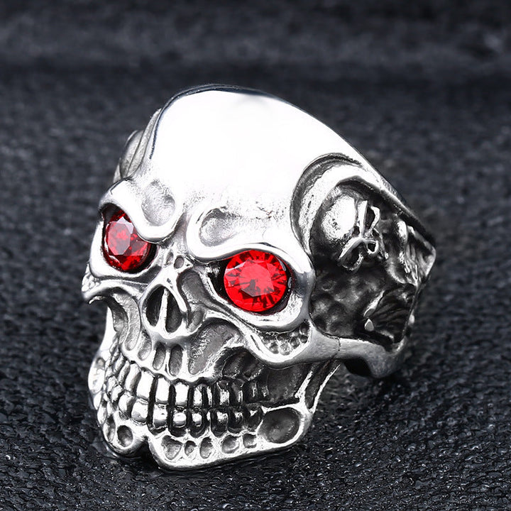 RUBY&SAPPHIRE EYE STAINLESS STEEL SKULL RING