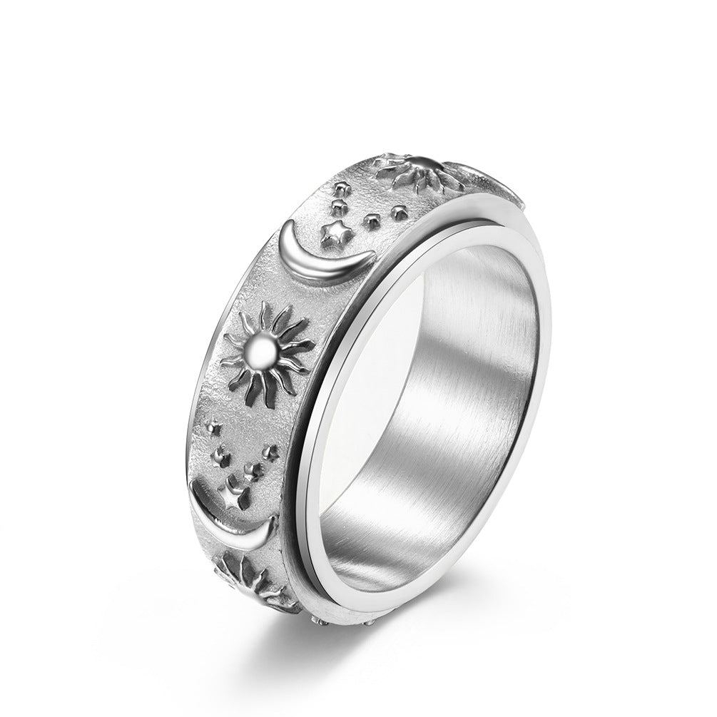 MOON STAR SUN STAINLESS STEEL SPINNER RING