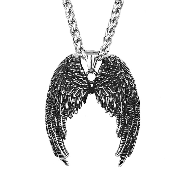 VINTAGE ANGEL WINGS STAINLESS STEEL PENDANT